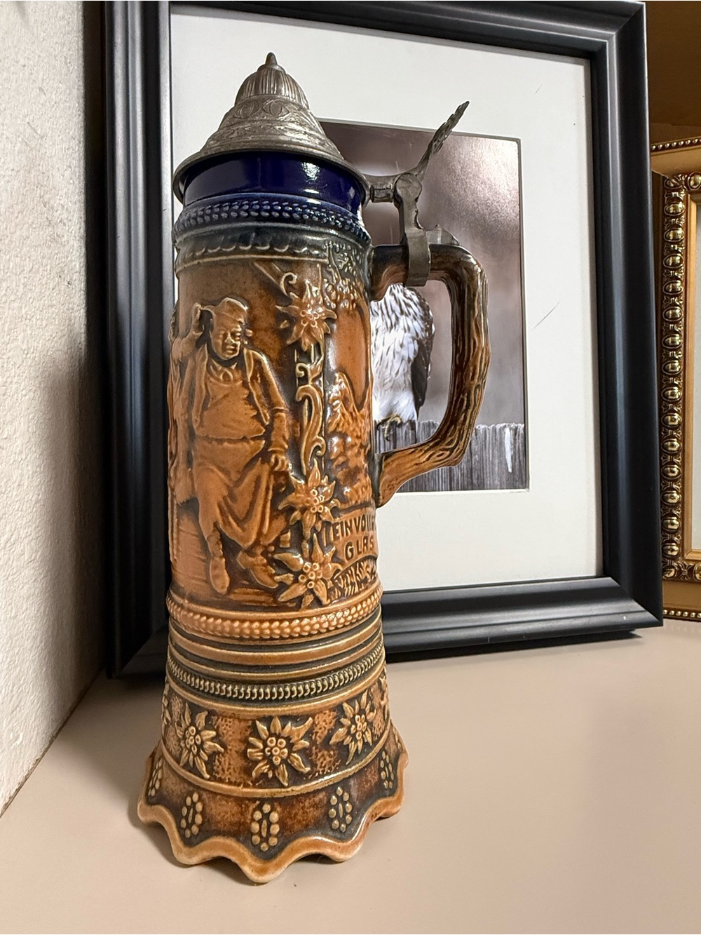 Vintage - Gerz West Germany Original Gerzit Lidded Beer Stein with Pewter Lid